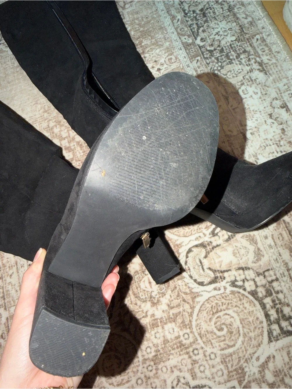 Classic Black Suede Knee-High Heeled Boots